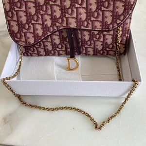 Christian Dior Saddle Rectangular Bag Oblique Canvas on a chain in box